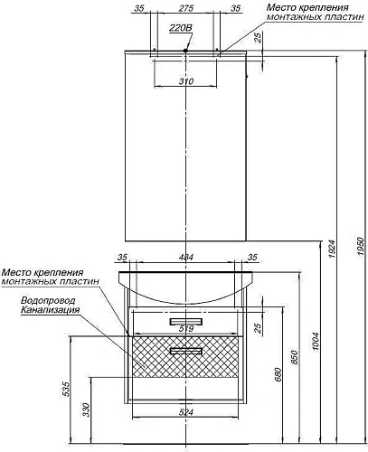 Тумба с раковиной Aquanet Грейс 65 дуб сонома/белый (2 ящика) 00212656 Тумба с раковиной Aquanet Грейс 65 дуб сонома/белый (2 ящика) 00212656