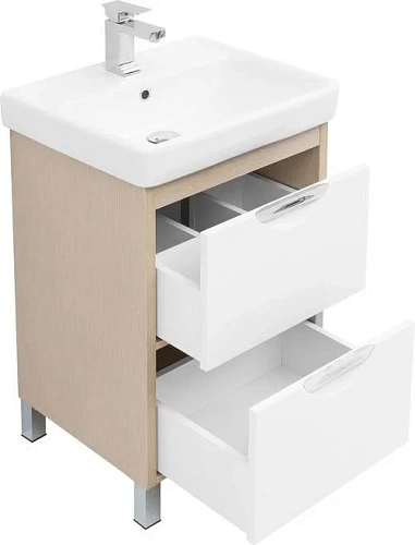 Тумба с раковиной Aquanet Гретта 55 New светлый дуб (2 ящика) 00239399 + 00215661 Тумба с раковиной Aquanet Гретта 55 New светлый дуб (2 ящика) 00239399 + 00215661