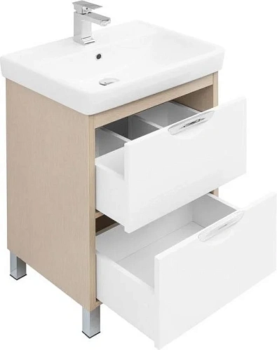 Тумба с раковиной Aquanet Гретта 60 New светлый дуб (2 ящика) 00239400 + 00185551 Тумба с раковиной Aquanet Гретта 60 New светлый дуб (2 ящика) 00239400 + 00185551