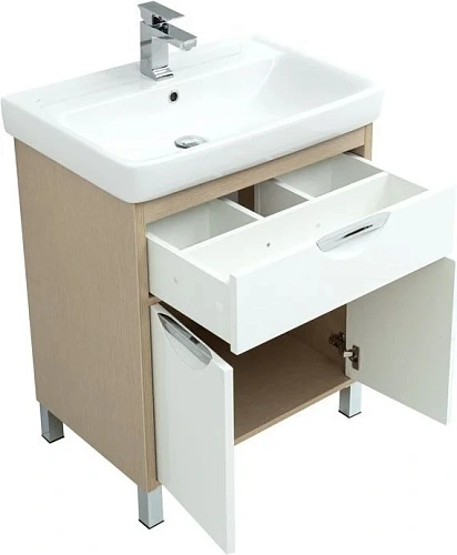 Тумба с раковиной Aquanet Гретта 70 New светлый дуб (1 ящик, 2 дверцы) 00239402 + 00215663 Тумба с раковиной Aquanet Гретта 70 New светлый дуб (1 ящик, 2 дверцы) 00239402 + 00215663