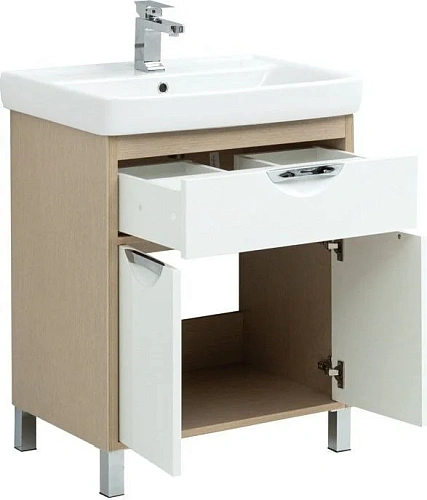 Тумба с раковиной Aquanet Гретта 70 New светлый дуб (1 ящик, 2 дверцы) 00239402 + 00215663 Тумба с раковиной Aquanet Гретта 70 New светлый дуб (1 ящик, 2 дверцы) 00239402 + 00215663