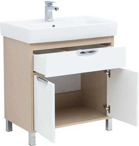 Тумба с раковиной Aquanet Гретта 80 New светлый дуб (1 ящик, 2 дверцы) 00239403 + 00185552 Тумба с раковиной Aquanet Гретта 80 New светлый дуб (1 ящик, 2 дверцы) 00239403 + 00185552