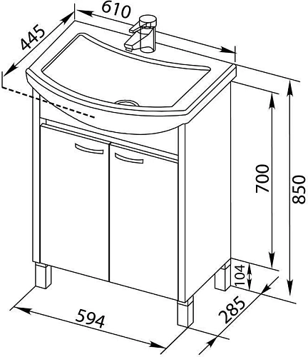 Тумба с раковиной Aquanet Донна 60 белый дуб (2 дверцы) 00169041+00168863 Тумба с раковиной Aquanet Донна 60 белый дуб (2 дверцы) 00169041+00168863