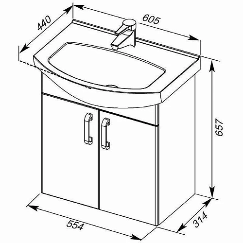 Тумба с раковиной Aquanet Ирис 60 белый (2 дверцы) 00212658 Тумба с раковиной Aquanet Ирис 60 белый (2 дверцы) 00212658