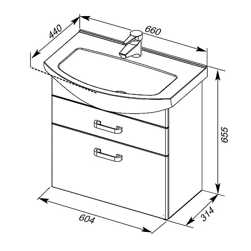 Тумба с раковиной Aquanet Ирис 65 белый (2 ящика) 00212660 Тумба с раковиной Aquanet Ирис 65 белый (2 ящика) 00212660