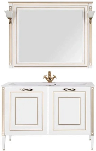 Тумба с раковиной Aquanet Паола 120 белый/золото (литьевой мрамор) 00212605 Тумба с раковиной Aquanet Паола 120 белый/золото (литьевой мрамор) 00212605