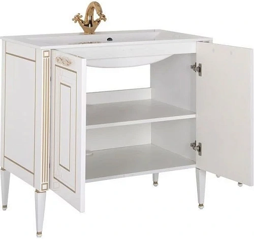 Тумба с раковиной Aquanet Паола 90 белый/золото (литьевой мрамор) 00186116+00164748 Тумба с раковиной Aquanet Паола 90 белый/золото (литьевой мрамор) 00186116+00164748
