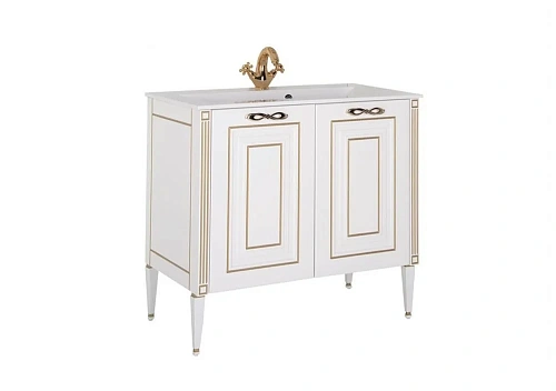 Тумба с раковиной Aquanet Паола 90 белый/золото (литьевой мрамор) 00186116+00164748 Тумба с раковиной Aquanet Паола 90 белый/золото (литьевой мрамор) 00186116+00164748
