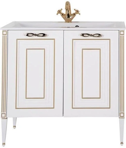 Тумба с раковиной Aquanet Паола 90 белый/золото (литьевой мрамор) 00212621 Тумба с раковиной Aquanet Паола 90 белый/золото (литьевой мрамор) 00212621