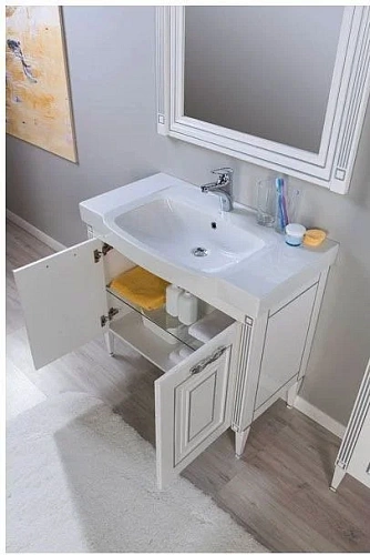 Тумба с раковиной Aquanet Паола 90 белый/серебро (керамика) 00186121+00185340 Тумба с раковиной Aquanet Паола 90 белый/серебро (керамика) 00186121+00185340