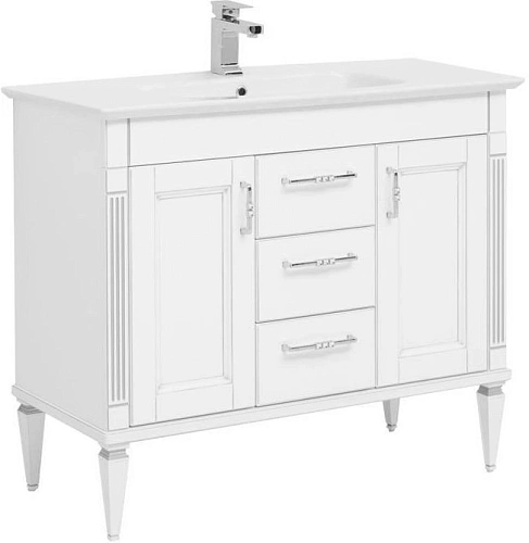 Тумба с раковиной Aquanet Селена 105 белый/серебро (3 ящика, 2 дверцы) 00201651 + 00196393 Тумба с раковиной Aquanet Селена 105 белый/серебро (3 ящика, 2 дверцы) 00201651 + 00196393