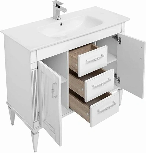 Тумба с раковиной Aquanet Селена 105 белый/серебро (3 ящика, 2 дверцы) 00233694 Тумба с раковиной Aquanet Селена 105 белый/серебро (3 ящика, 2 дверцы) 00233694