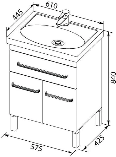 Тумба с раковиной Aquanet Сиена 60 белый (напольный 1 ящик 2 дверцы) 00186363 + 00185476 Тумба с раковиной Aquanet Сиена 60 белый (напольный 1 ящик 2 дверцы) 00186363 + 00185476