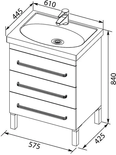 Тумба с раковиной Aquanet Сиена 60 белый (напольный 3 ящика) 00186368 + 00185476 Тумба с раковиной Aquanet Сиена 60 белый (напольный 3 ящика) 00186368 + 00185476