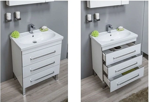 Тумба с раковиной Aquanet Сиена 70 белый (напольный 3 ящика) 00189225 + 00185343 Тумба с раковиной Aquanet Сиена 70 белый (напольный 3 ящика) 00189225 + 00185343