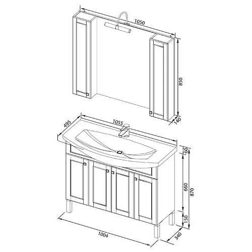 Тумба с раковиной Aquanet Честер 105 белый/серебро 00182630+00183609 Тумба с раковиной Aquanet Честер 105 белый/серебро 00182630+00183609