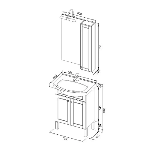 Тумба с раковиной Aquanet Честер 60 белый/золото 00186104+00182641 Тумба с раковиной Aquanet Честер 60 белый/золото 00186104+00182641