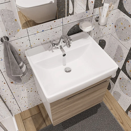 Тумба с раковиной DIWO Воронеж 50 подвесная, ореховый дубослив, с сифоном 579741 Тумба с раковиной DIWO Воронеж 50 подвесная, ореховый дубослив, с сифоном 579741