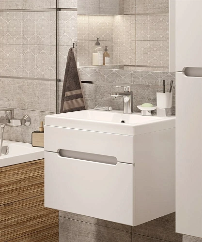 Тумба с раковиной DIWO Коломна 60, подвесная с накладной раковиной, белая, МДФ 462635 Тумба с раковиной DIWO Коломна 60, подвесная с накладной раковиной, белая, МДФ 462635