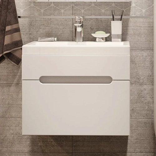 Тумба с раковиной DIWO Коломна 60, подвесная с накладной раковиной, белая, МДФ 462635 Тумба с раковиной DIWO Коломна 60, подвесная с накладной раковиной, белая, МДФ 462635