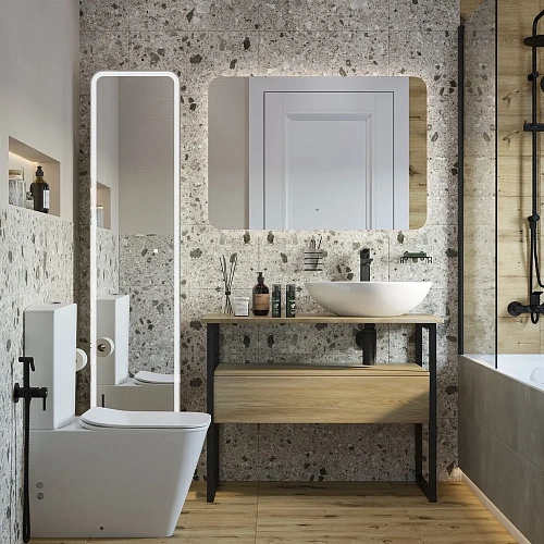 Тумба с раковиной DIWO Элиста 100 светлое дерево с раковиной Moduo 55 Leaf, чёрный муар 573392 Тумба с раковиной DIWO Элиста 100 светлое дерево с раковиной Moduo 55 Leaf, чёрный муар 573392