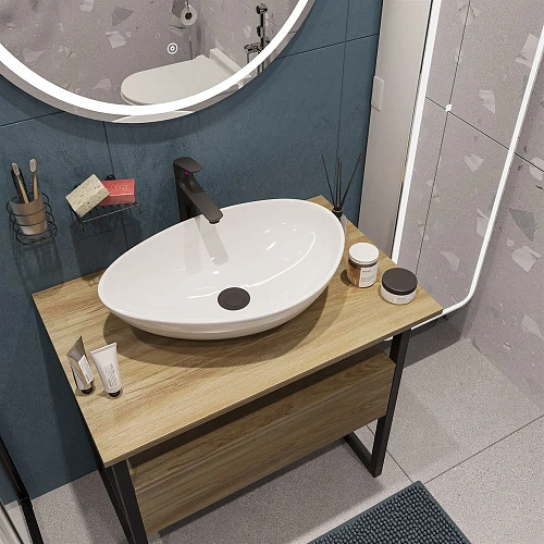 Тумба с раковиной DIWO Элиста 70 светлое дерево с раковиной Moduo 55 Leaf, чёрный муар 573388 Тумба с раковиной DIWO Элиста 70 светлое дерево с раковиной Moduo 55 Leaf, чёрный муар 573388