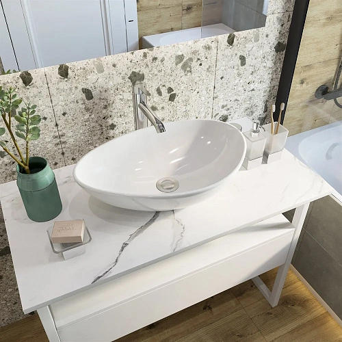 Тумба с раковиной DIWO Элиста 90 белая с раковиной Moduo 55 Leaf 573308 Тумба с раковиной DIWO Элиста 90 белая с раковиной Moduo 55 Leaf 573308