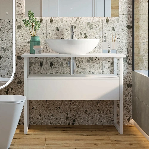 Тумба с раковиной DIWO Элиста 90 белая с раковиной Moduo 55 Leaf 573308 Тумба с раковиной DIWO Элиста 90 белая с раковиной Moduo 55 Leaf 573308