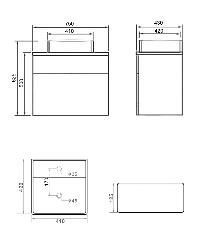 Тумба с раковиной Orange Modi-75TU+RA подвесная, белый Тумба с раковиной Orange Modi-75TU+RA подвесная, белый