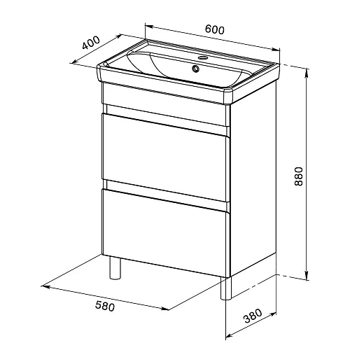 Тумба с раковиной Orange TOPLINE-Lyon TLNF60+RA напольная, белый глянец Тумба с раковиной Orange TOPLINE-Lyon TLNF60+RA напольная, белый глянец