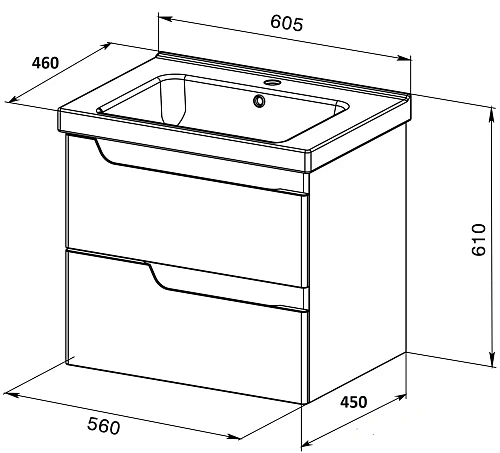 Тумба с раковиной Orange TOPLINE-Milano TP-M60-02+RA подвесная, белый глянец Тумба с раковиной Orange TOPLINE-Milano TP-M60-02+RA подвесная, белый глянец