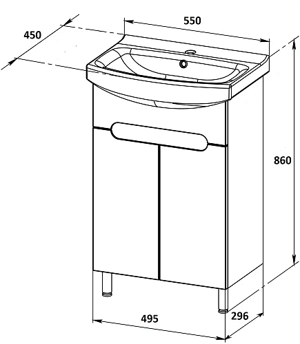 Тумба с раковиной Orange TOPLINE-Rio TR55-01C+RA напольная, белый глянец Тумба с раковиной Orange TOPLINE-Rio TR55-01C+RA напольная, белый глянец