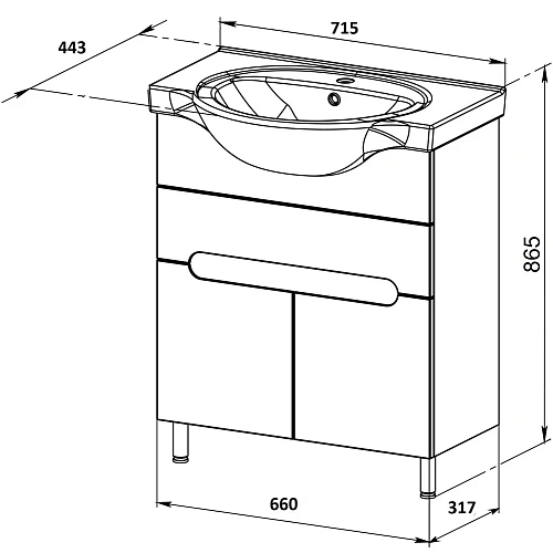 Тумба с раковиной Orange TOPLINE-Rio TR70-03E+RA напольная, белый глянец Тумба с раковиной Orange TOPLINE-Rio TR70-03E+RA напольная, белый глянец