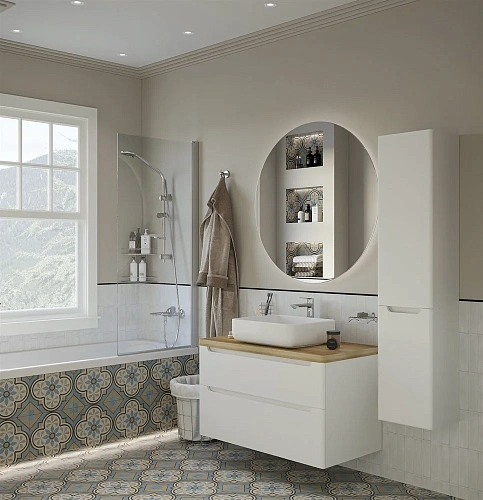 Тумба с раковиной STWORKI Берген 100 белая со светлой столешницей, Soul 1 549501 Тумба с раковиной STWORKI Берген 100 белая со светлой столешницей, Soul 1 549501