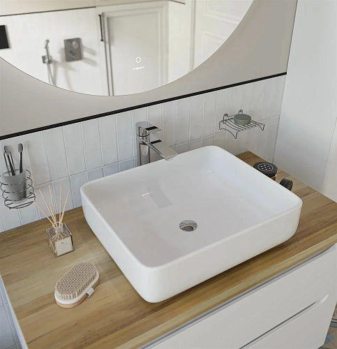 Тумба с раковиной STWORKI Берген 100 белая со светлой столешницей, Soul 1 549501 Тумба с раковиной STWORKI Берген 100 белая со светлой столешницей, Soul 1 549501