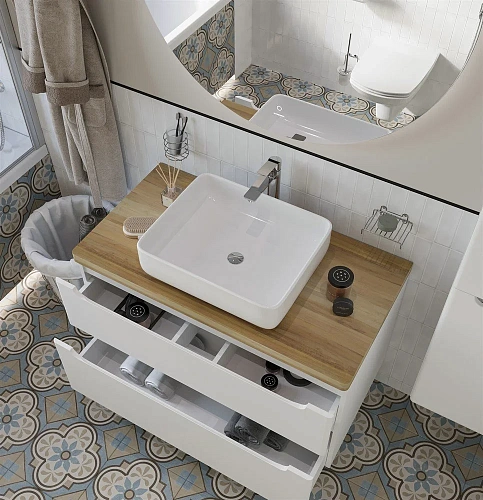 Тумба с раковиной STWORKI Берген 100 белая со светлой столешницей, Soul 1 549501 Тумба с раковиной STWORKI Берген 100 белая со светлой столешницей, Soul 1 549501