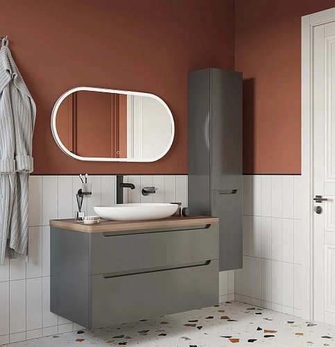 Тумба с раковиной STWORKI Берген 100 серая с темной столешницей, Bocchi Etna 1114-001-0125 568121 Тумба с раковиной STWORKI Берген 100 серая с темной столешницей, Bocchi Etna 1114-001-0125 568121