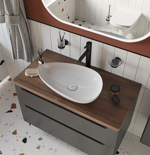 Тумба с раковиной STWORKI Берген 100 серая с темной столешницей, Bocchi Etna 1114-001-0125 568121 Тумба с раковиной STWORKI Берген 100 серая с темной столешницей, Bocchi Etna 1114-001-0125 568121