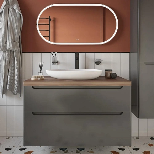 Тумба с раковиной STWORKI Берген 100 серая с темной столешницей, Bocchi Etna 1114-001-0125 568121 Тумба с раковиной STWORKI Берген 100 серая с темной столешницей, Bocchi Etna 1114-001-0125 568121