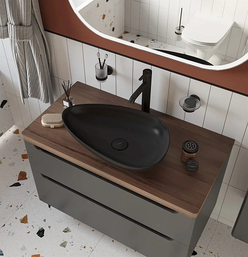 Тумба с раковиной STWORKI Берген 100 серая с темной столешницей, Bocchi Etna 1114-004-0125 568128 Тумба с раковиной STWORKI Берген 100 серая с темной столешницей, Bocchi Etna 1114-004-0125 568128