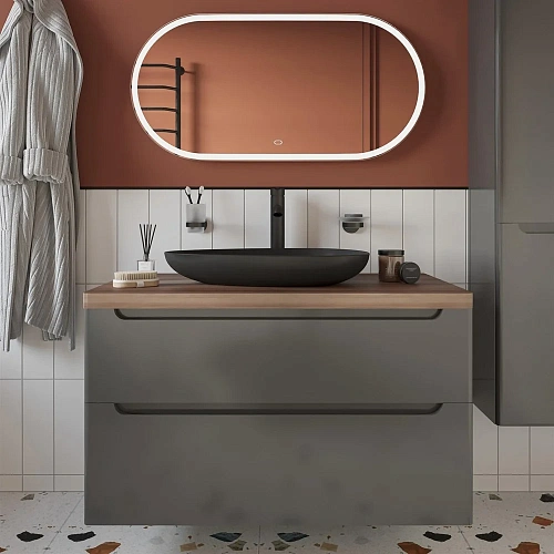 Тумба с раковиной STWORKI Берген 100 серая с темной столешницей, Bocchi Etna 1114-004-0125 568128 Тумба с раковиной STWORKI Берген 100 серая с темной столешницей, Bocchi Etna 1114-004-0125 568128
