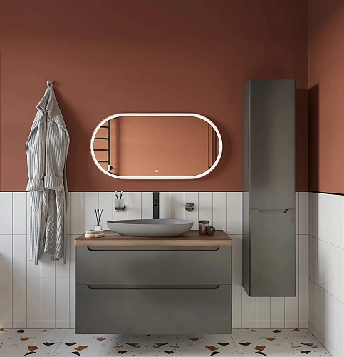 Тумба с раковиной STWORKI Берген 100 серая с темной столешницей, Bocchi Etna 1114-006-0125 568039 Тумба с раковиной STWORKI Берген 100 серая с темной столешницей, Bocchi Etna 1114-006-0125 568039