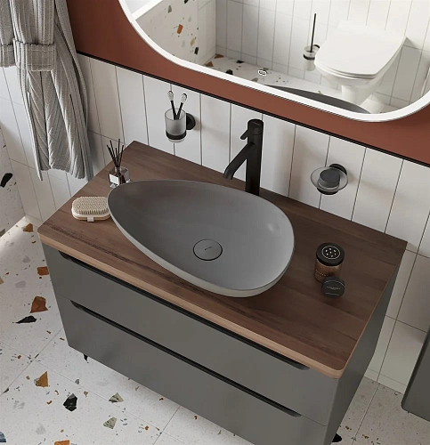 Тумба с раковиной STWORKI Берген 100 серая с темной столешницей, Bocchi Etna 1114-006-0125 568039 Тумба с раковиной STWORKI Берген 100 серая с темной столешницей, Bocchi Etna 1114-006-0125 568039