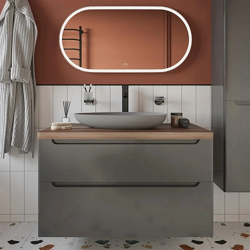 Тумба с раковиной STWORKI Берген 100 серая с темной столешницей, Bocchi Etna 1114-006-0125 568039 Тумба с раковиной STWORKI Берген 100 серая с темной столешницей, Bocchi Etna 1114-006-0125 568039