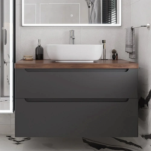 Тумба с раковиной STWORKI Берген 100 серая с темной столешницей, Moduo 50 Square 549582 Тумба с раковиной STWORKI Берген 100 серая с темной столешницей, Moduo 50 Square 549582