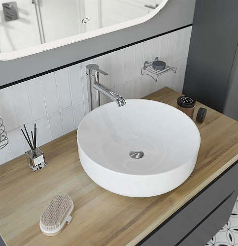 Тумба с раковиной STWORKI Берген 100 серая со светлой столешницей, Moon 1 549578 Тумба с раковиной STWORKI Берген 100 серая со светлой столешницей, Moon 1 549578