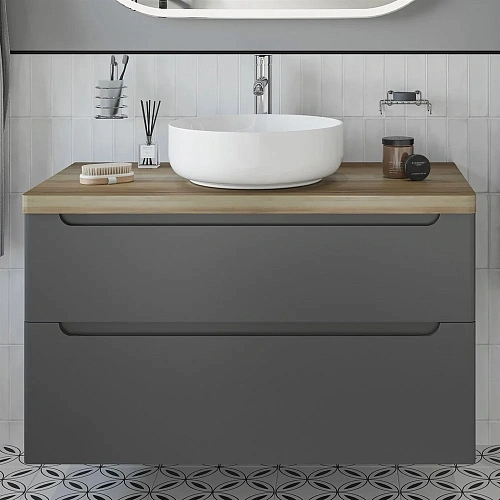 Тумба с раковиной STWORKI Берген 100 серая со светлой столешницей, Moon 1 549578 Тумба с раковиной STWORKI Берген 100 серая со светлой столешницей, Moon 1 549578