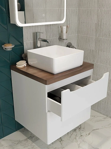 Тумба с раковиной STWORKI Берген 60 белая с темной столешницей, City 1 549372 Тумба с раковиной STWORKI Берген 60 белая с темной столешницей, City 1 549372