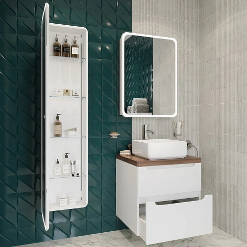 Тумба с раковиной STWORKI Берген 60 белая с темной столешницей, City 1 549372 Тумба с раковиной STWORKI Берген 60 белая с темной столешницей, City 1 549372