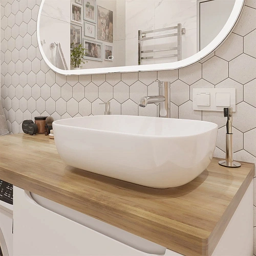 Тумба с раковиной STWORKI Берген 60 белая со светлой столешницей 122, Moduo 50 Square, L 549614 Тумба с раковиной STWORKI Берген 60 белая со светлой столешницей 122, Moduo 50 Square, L 549614